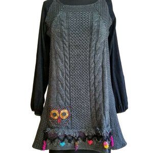 Butik Yazma Long Sleeve Pullover Scoop Owl Sweater